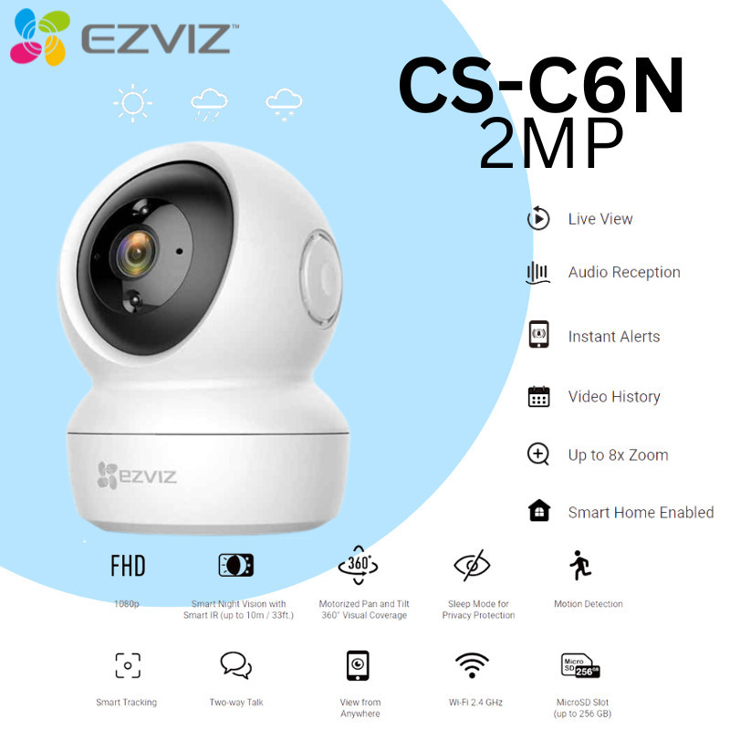 คมชัด ⚡️กล้องวงจรปิดไร้สาย⚡️ EZVIZ รุ่น C6N CP1 Pro 1080P Wi-Fi PT Camera : กล้องวงจรปิดภายในกล้องที