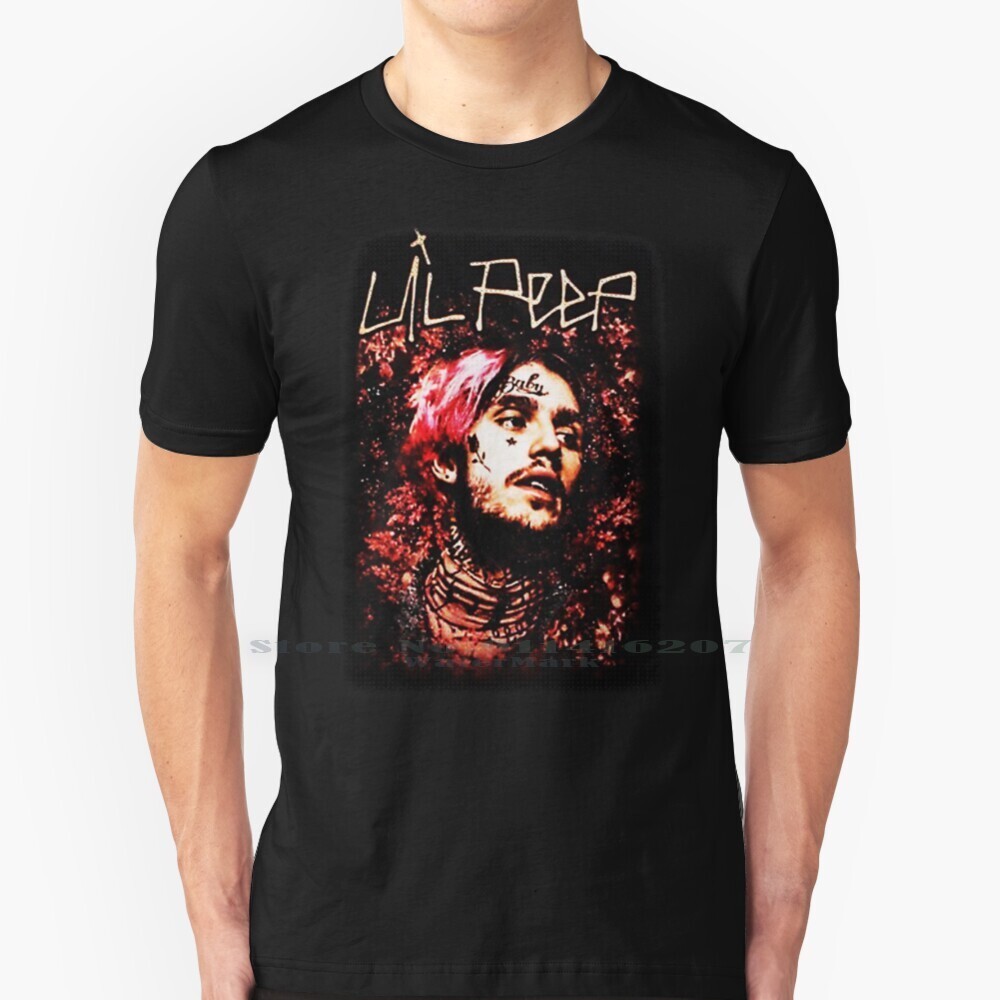 Lil Peep Floral Portrait T เสื้อ 100% ผ้าฝ้ายแท้ Lil Peep ดอกไม้ Portrait นักร้องแนวโน้มยอดนิยม Awes