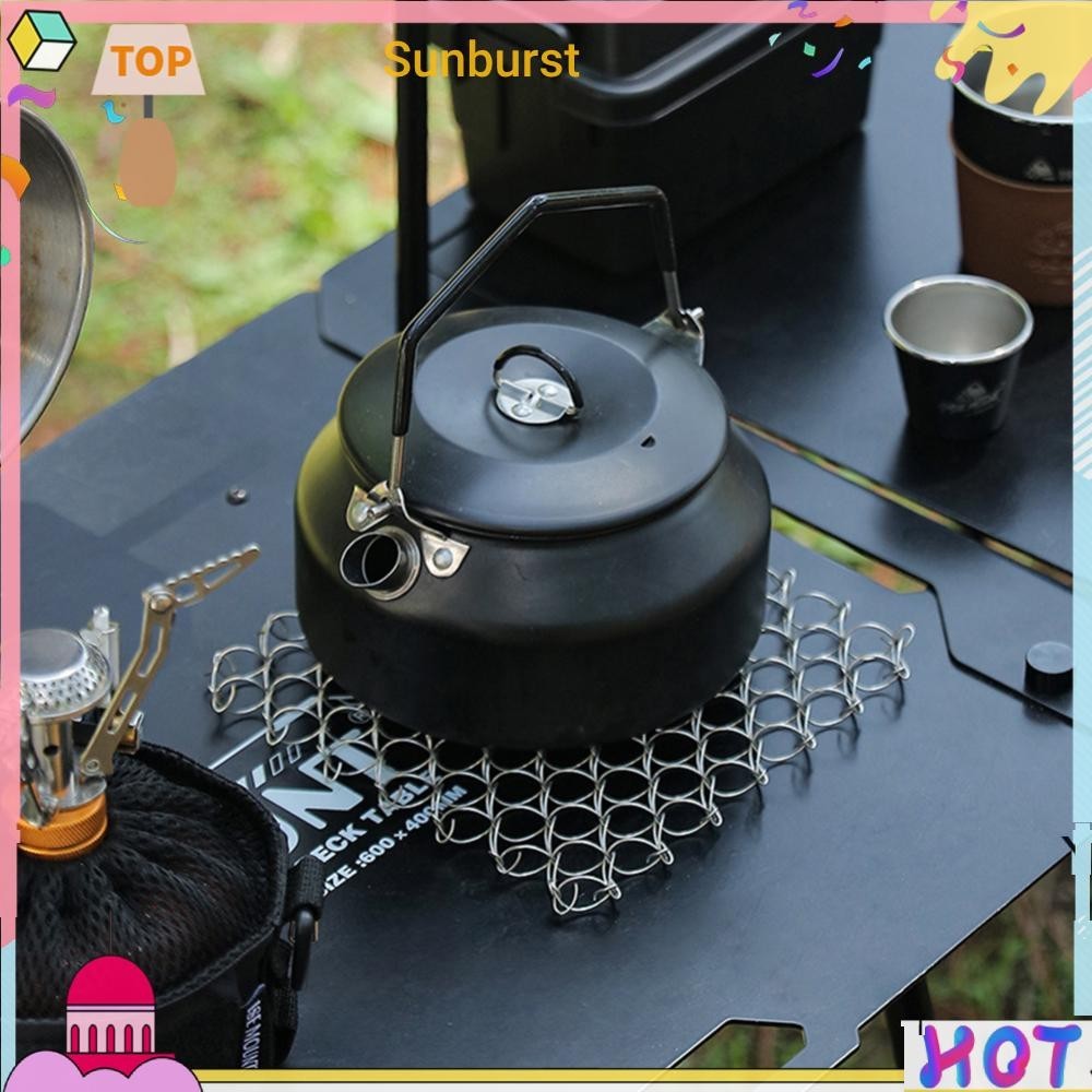 เสื่อฉนวนฤดูใบไม้ผลิกลางแจ้ง 304 ที่รองแก้วสแตนเลส Trivet Mat สําหรับตั้งแคมป์ [Sunburst11.th]
