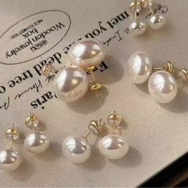Cherry Blossom Powder Mantou Pearl Stud ต่างหูสําหรับผู้หญิงชุดต่างหูเจาะสไตล์สีเงินสําหรับเด็กสไตล์เรียบง่ายและกะทัดรัดเครื่องประดับ