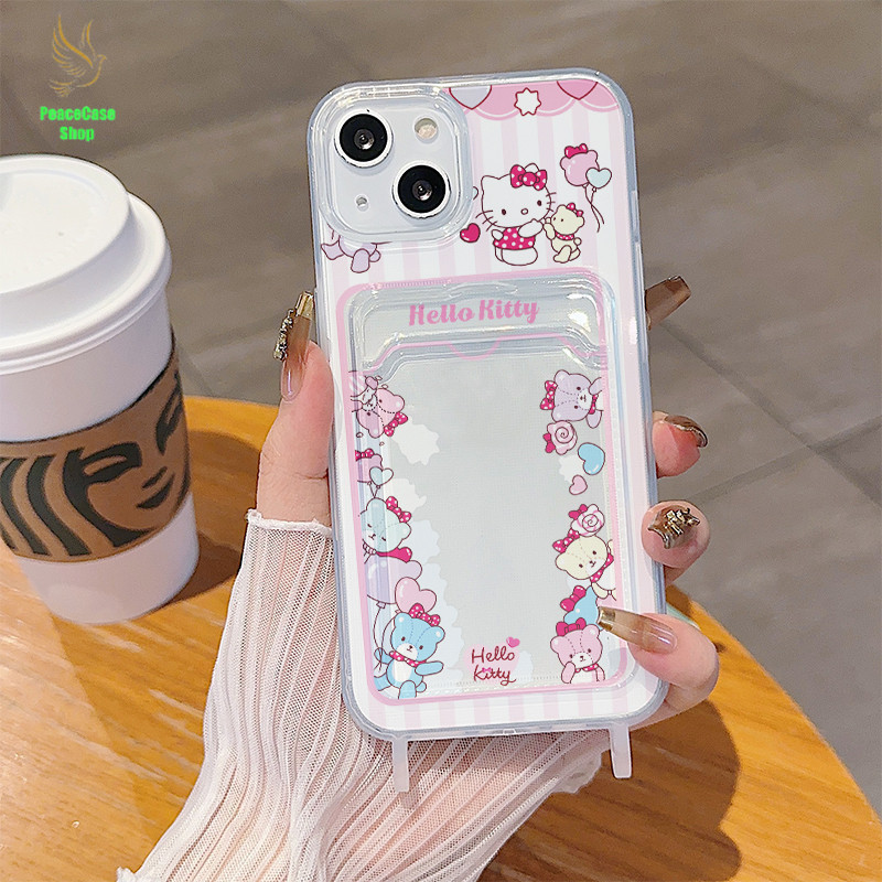 COD-ในไทย เคส Hello Kitty น่ารัก สไตล์เกาหลี สำหรับ iPhone 7 8 X 11 12 13 14 15 Unisex พร้อมช่องใส่บัตรเคส TPU ใส