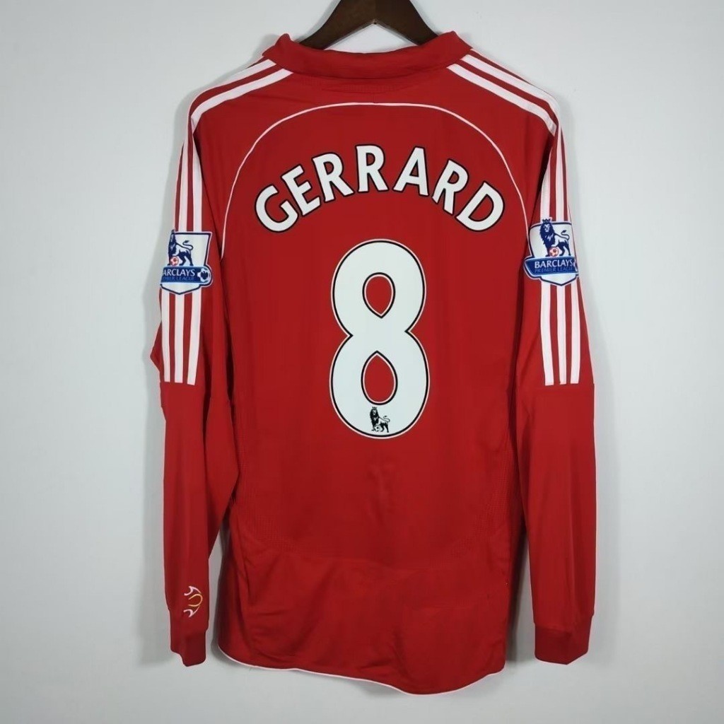 06-07-08 Liver.pool แขนยาว GERRARD TORRES คุณภาพสูง Home Retro ฟุตบอล Jersey เสื้อยืดที่กําหนดเอง