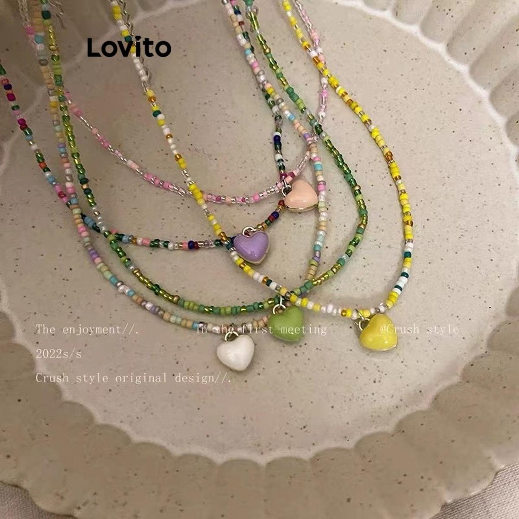 Lovito สร้อยคอโดพามีนรูปหัวใจทรงพอดีตัวสำหรับผู้หญิง LFA40194