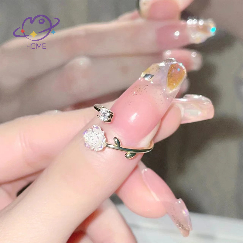 [mayhome] Pearl Gentle Camellia เปิดแหวนปรับสร้อยข้อมือสร้อยคอ Vintage สําหรับผู้หญิงสาวมือโซ่เครื่องประดับเครื่องประดับเครื่องประดับงานแต่งงาน {TH}