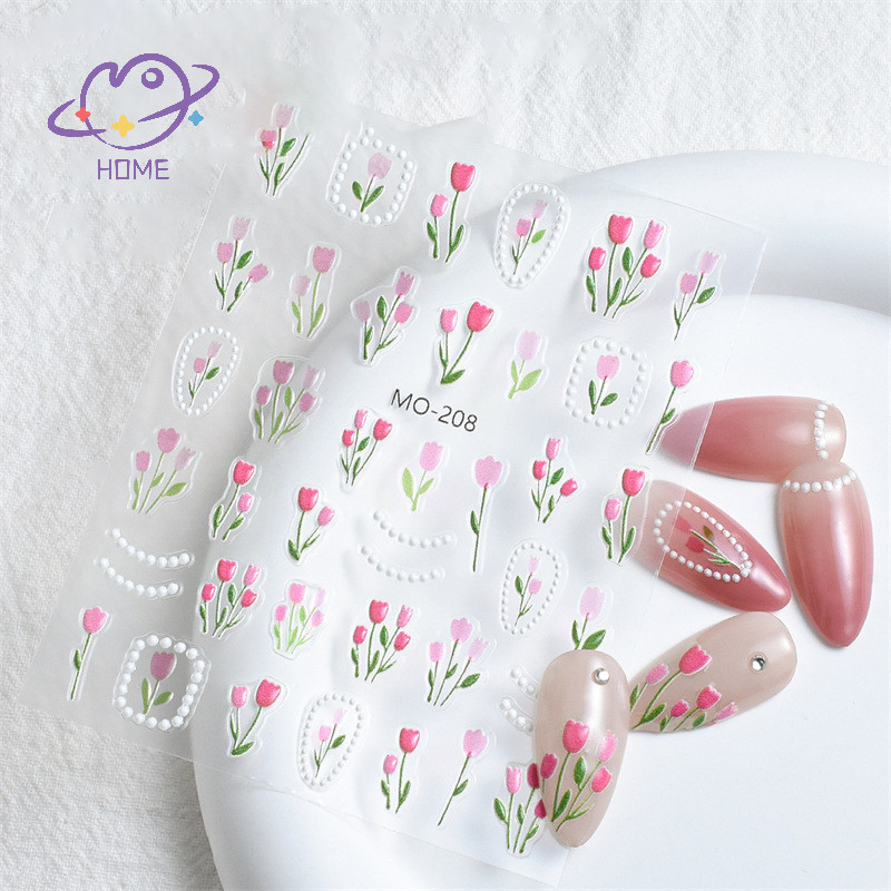 [mayhome] สติ๊กเกอร์ติดเล็บดอกไม้ 5D การออกแบบดอกทิวลิปฤดูใบไม้ผลิดอกไม้ Leaf Self-Adhesive สติ๊กเกอร์ติดเล็บดอกไม้สดขนาดเล็ก Sliders ตกแต่งเล็บ {TH}