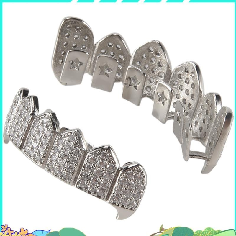 Super Silver Plated Top & Bottom Grillz ฟันย่างคุณภาพสูง สีเงิน