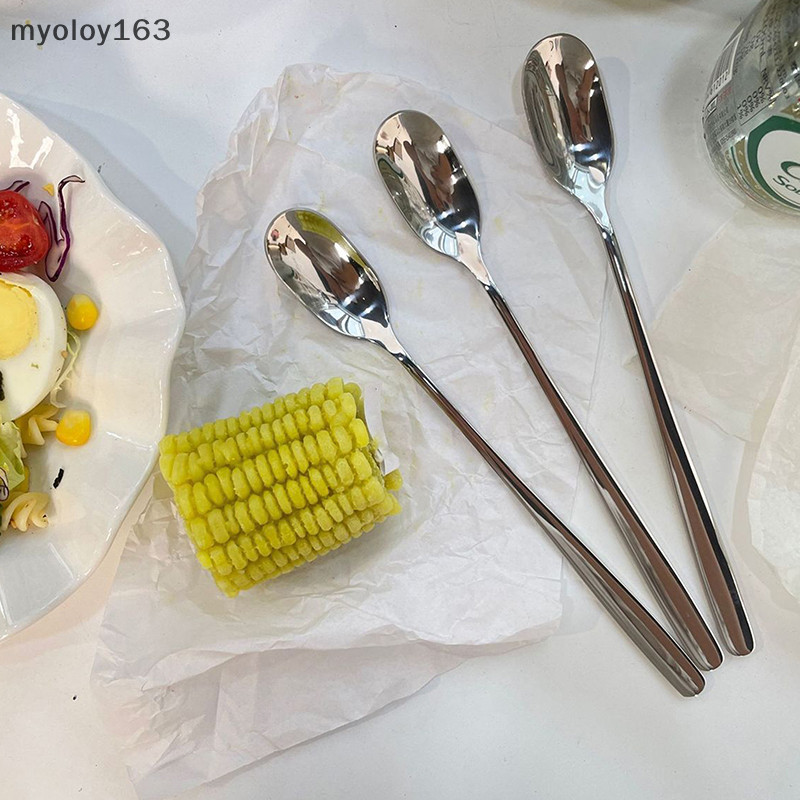 Myoloy สแตนเลสด้ามยาวกวนช้อนกาแฟช้อนชาช้อนกวนก้านช้อนอุปกรณ์ครัว TH