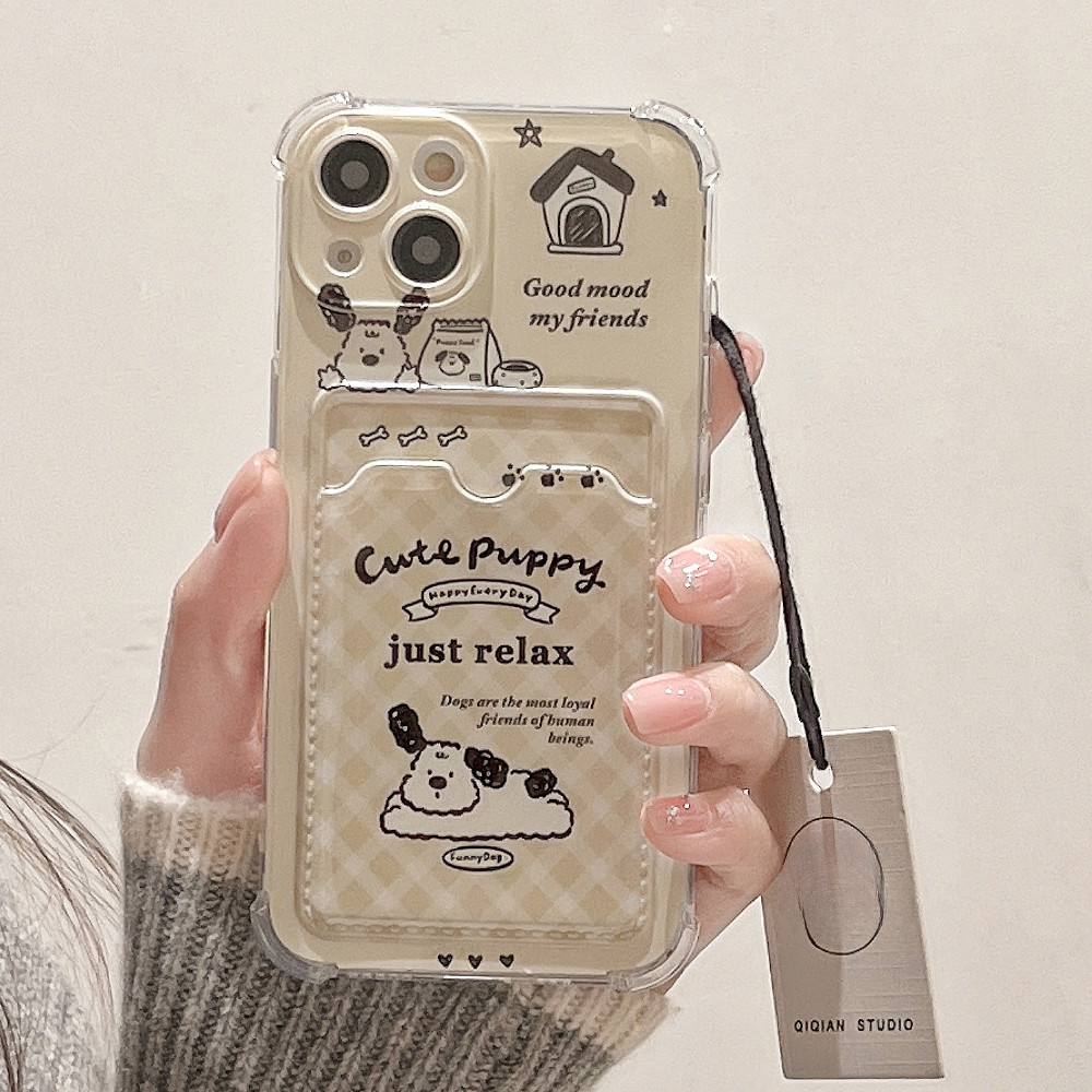 การ์ตูนน่ารักสุนัขเคสโทรศัพท์สําหรับiphone 14Pro Maxเคสโทรศัพท์11 12 13Mini 13Pro Max 15Plus XR XS Max 6 7 8 Plus SE2020 Iphone 15Pro Maxการ์ดฝาครอบโทรศัพท์เชือกKB