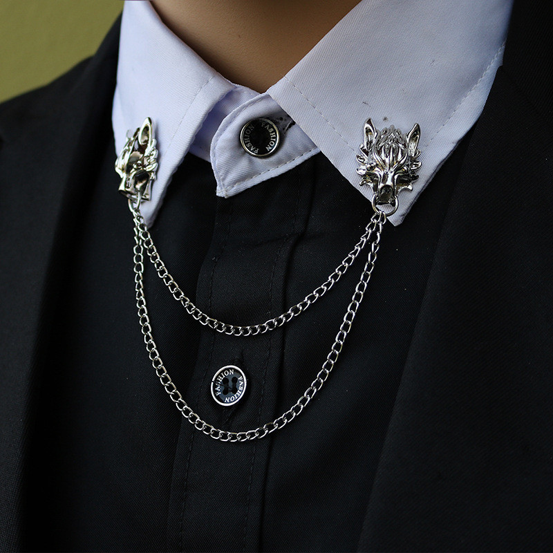 1ชิ้นหมาป่าหัวปกอุปกรณ์เสริมผู้ชายเศษไม้เสื้อเข็มฝอยโซ่ครอบงําเข็มกลัดป้ายสัตว์