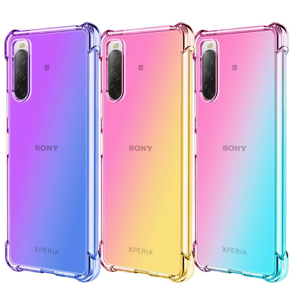 สําหรับ Sony Xperia 10 II III IV V น่ารักเคสใสไล่โทนสี Slim Anti Scratch TPU กันกระแทกป้องกันเคสโทรศัพท์ฝาครอบ