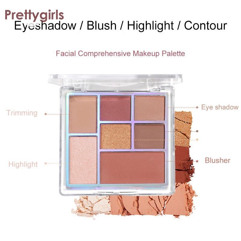PY.th พาเลทอายแชโดว์ 7 สี High-gloss Repairing Blush All-in-one Pearlescent Matte Eyeshadow Palette-PY
