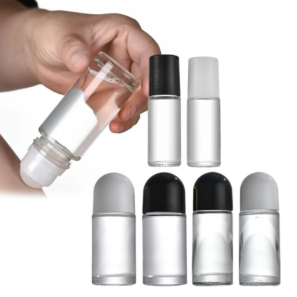 แก้วม้วนบนขวดน้ํามันหอมระเหย Vials ขวดแก้วโปร่งใสพร้อมลูกกลิ้งเหล็ก G9Q3 Ball V9X9