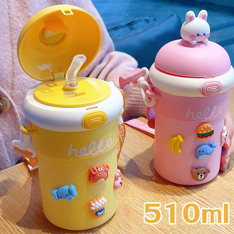พร้อมส่ง กระติกน้ําร้อน 510ML พร้อมหลอดดูดน้ํา ถ้วยน่ารัก ลายการ์ตูนน่ารัก ทำให้เด็กชอบดื่มน้ำ