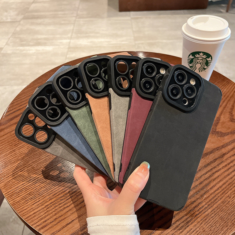 หนังกลับแฟชั่นเรียบง่าย เหมาะสําหรับ ไอโฟน15โปรแม็กซ์ แอปเปิล 14 เคสโทรศัพท์รวมทุกอย่างกันกระแทก11ผู้ชายผู้หญิงอินเทรนด์เฉพาะ13/12ฝ้ากันกระแทกสไตล์ใหม่ญี่ปุ่นเกาหล