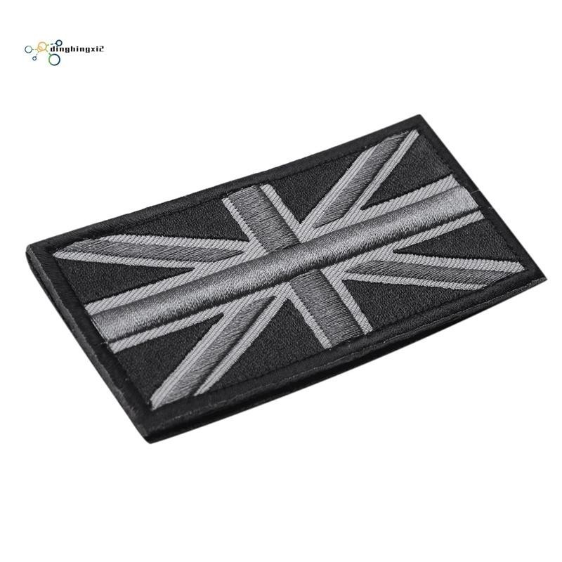 【dinghingxi2】FASHION Union Jack UK Flag Badge Patch Stick Back 10cm x 5cm ใหม่, (สีดํา/เทา)