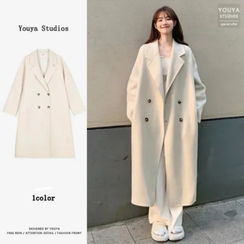 เกาหลีสไตล์วิทยาลัยมินิมอลเสื้อขนสัตว์ อิน แฟชั่นฤดูใบไม้ร่วงและฤดูหนาวผู้หญิงสไตล์เฮปเบิร์นอเนกประสงค์กลางยาวเสื้อ