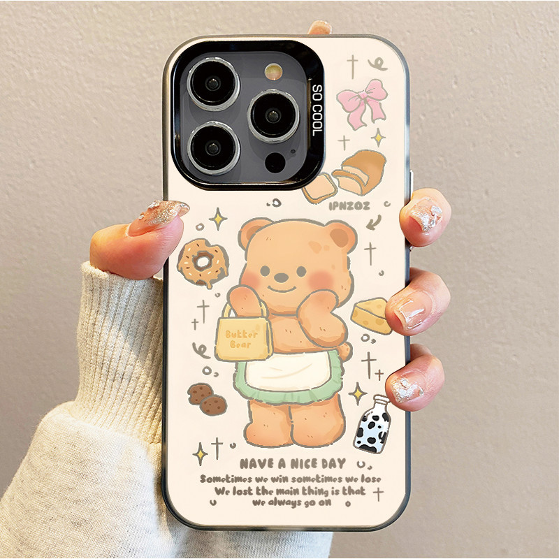 เคสแข็งหรูหรา เคสหมีเนยน่ารัก เคสไอโฟน11 สำหรับ iPhone13 14 15 12 11 16 Pro Max 15Plus XR XS Max 8 7Plus SE เคสไอโฟ