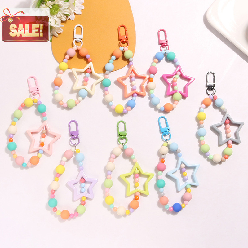 Bl ใหม่สี Hollow Out Five-Pointed Star พวงกุญแจจี้ Dopamine สีสันสไตล์ลูกปัดโซ่หูฟังพวงกุญแจอุปกรณ์เสริม A