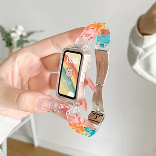 สายรัดเรซินสีลูกกวาดพร้อมเคสสําหรับ Samsung Galaxy Fit 3 สายรัดข้อมือโปร่งใสเปลี่ยนฝาครอบ