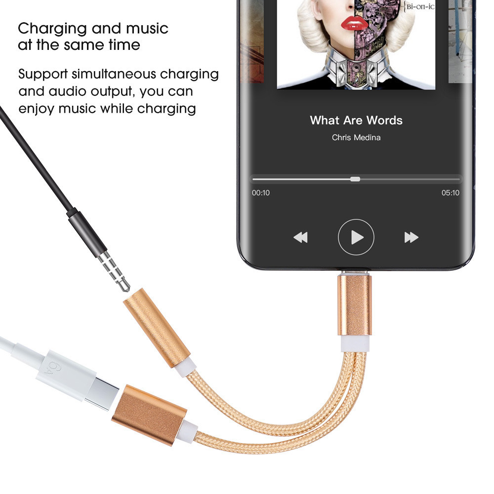 2 in 1 Type-C ถึง 3.5 มม. อะแดปเตอร์เชื่อมต่อหูฟังแจ็คเสียงสําหรับโทรศัพท์มือถือ