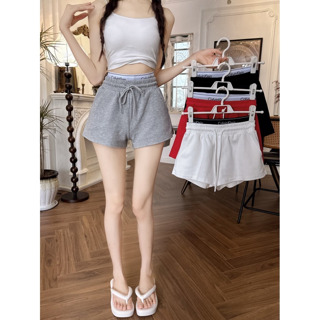 ฤดูร้อนเกาหลีรุ่นจดหมายเอวหลวมสบายๆกีฬาเสื้อผ้าผู้หญิงกางเกงขาสั้นเอวยางยืด