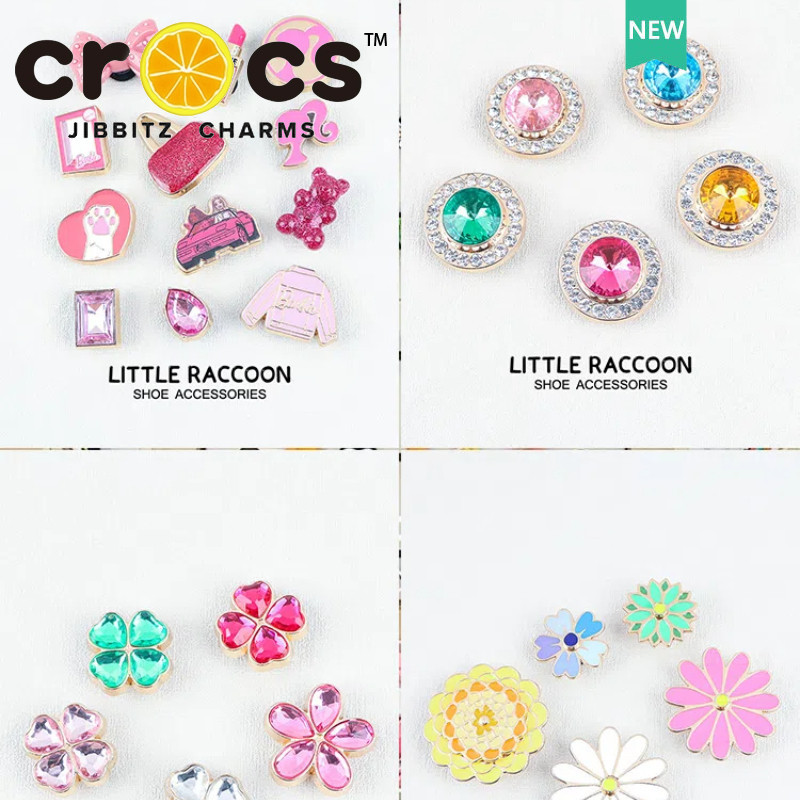 Jibbitz Crocs โลหะ หัวเข็มขัดรองเท้า อัญมณีสีชมพู โคลเวอร์สี่ใบ โลหะผสม ตกแต่งหัวเข็มขัด แฟชั่น รองเท้า อุปกรณ์เสริม จิ๊บบิท ตัวติดรองเท้า crocs