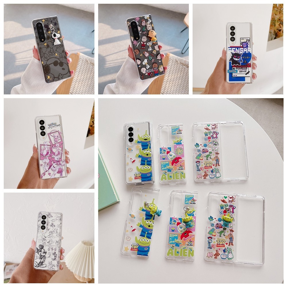 Clear น่ารักสําหรับ Samsung Galaxy Z Fold6 Z Fold5 Fold4 Fold3 อะนิเมะการออกแบบ Hard PC คลาสสิก Z พับ 6 5 4 3 Combo เคสโทรศัพท์