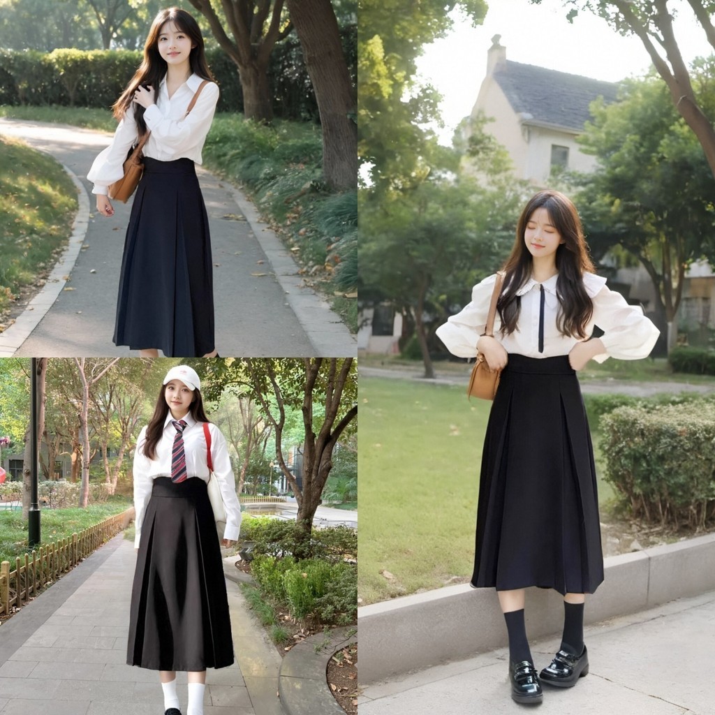 กระโปรงสีดำทรงยาวปานกลาง สไตล์เกาหลี ที่ช่วยสร้างลุคที่ดูดีและเท่ห์