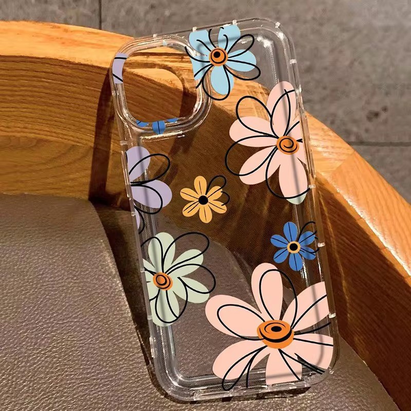 ปลอกสําหรับiphone 15 16 Pro Max 11 13 14 12 Pro iPhone 13 12 Mini 7 8 Plus XS Max X XR SE2022 ดอกไม้รูปแบบโปร่งใสนุ่มกันกระแทกซิลิคอน