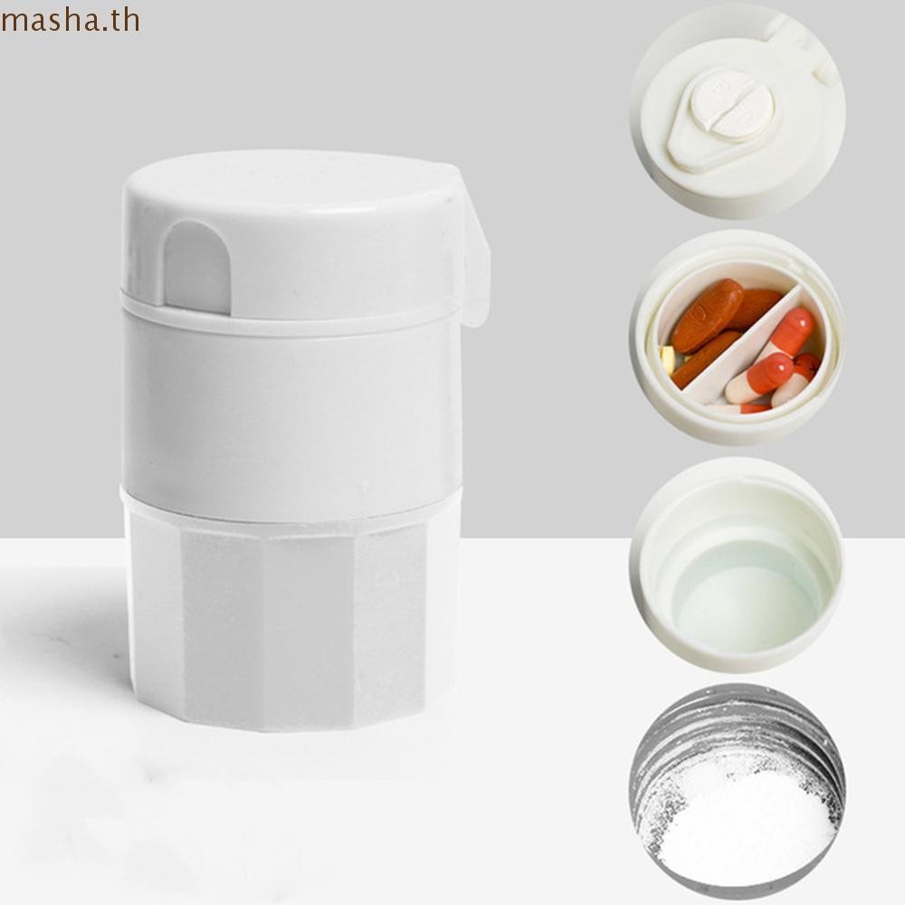 เครื่องบดยาสีเขียวและสีชมพูกล่องยาคอนเทนเนอร์ 3 ใน 1 เม็ดเครื่องตัดยา