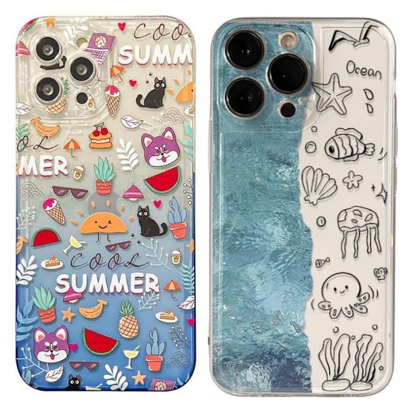 เคสโทรศัพท์สําหรับiphone 6 6S 7 8 Plus X XR XS Max 13 14 15 Pro 15 Plus Shellซิลิโคนใสนุ่ม Dolphin Oceanสัตว์น่ารักTPU Squareโปร่งใสกล้องป้องกัน