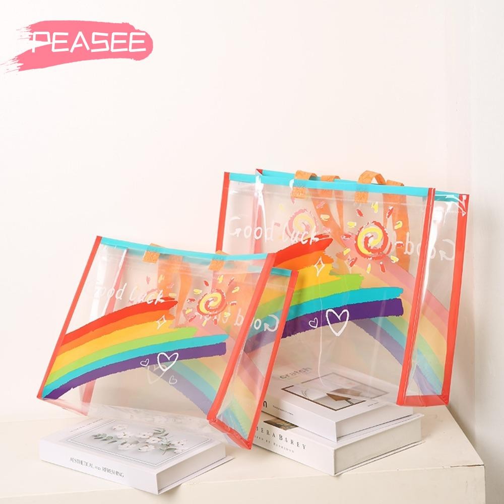 [PEASEE] กระเป๋าถือ, PVC กระเป๋าสะพายสีรุ้งความจุขนาดใหญ่, กระเป๋าถือปิคนิคกันน้ําขายร้อนแคมป์ปิ้ง