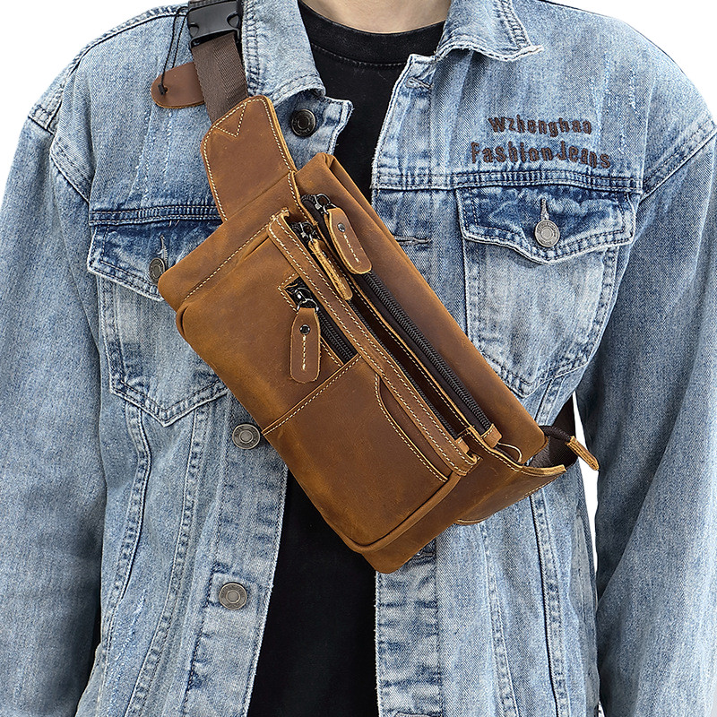 Sunwish No.M409 Luxury Real Leather Crazy Horse Cow Leather Men Chest Bag กระเป๋าคาดเอว