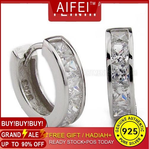PLINTH เงินแท้ 925 Stud Earrings เพชรสวิสเรียบง่ายสี่เพชรแฟลชง่ายเพชรสแควร์1660