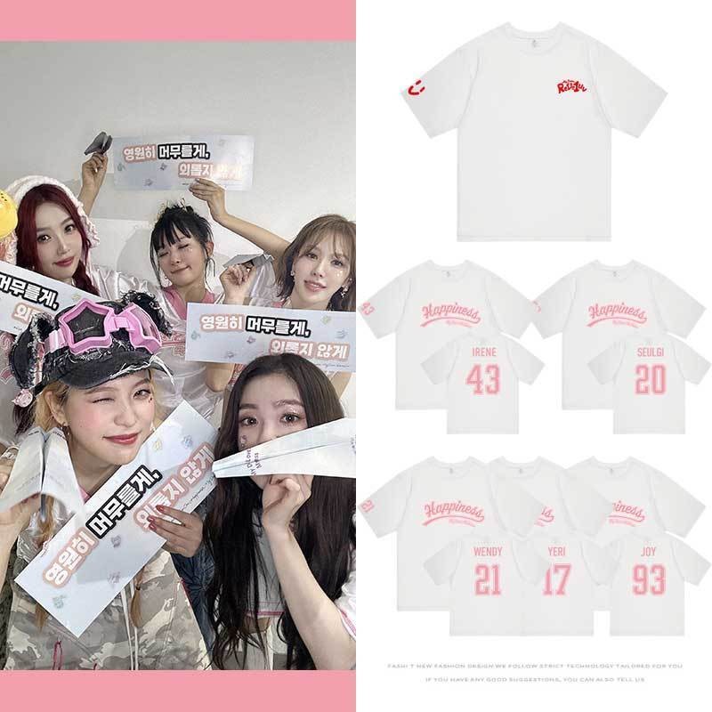 Kpop กํามะหยี่สีแดง 2024 FM MyDear Reveluv รอบคอผ้าฝ้าย T แขนสั้นลําลอง Hip Hop Top Man/ผู้หญิงเสื้อคู่