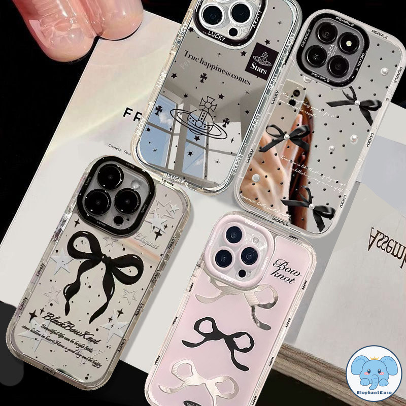 น่ารักจุดโชคโบว์ดูเดิลดาวพัฟ แต่งหน้ากระจก Iphone 11 XR X 15 13 14 12 Pro Max 7Plus XS Max 7 8 14 15 Plus SE 2020