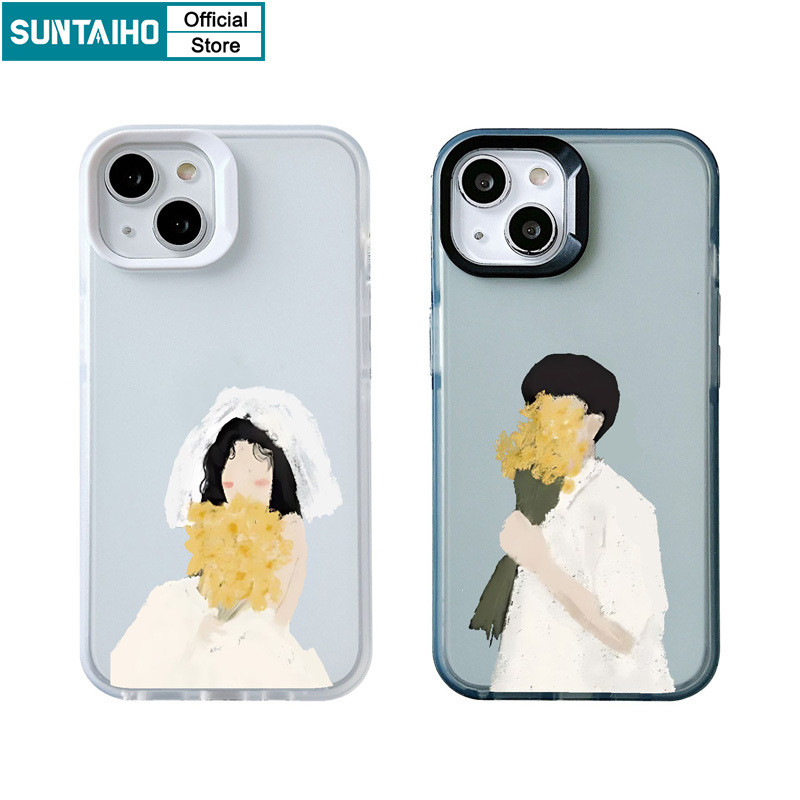 Suntaiho เคสไอโฟน สุนทรียศาสตร์ ปลอกดอกไม้คู่รูปแบบClear FrostedสําหรับIphone 15 14 12 13 11 Pro Max IP 7 8 Plus Iphon X Xs XR Xs Max TPUซิลิคอนนุ่มพรีเมี่ยมกันกระแทกปกหลัง