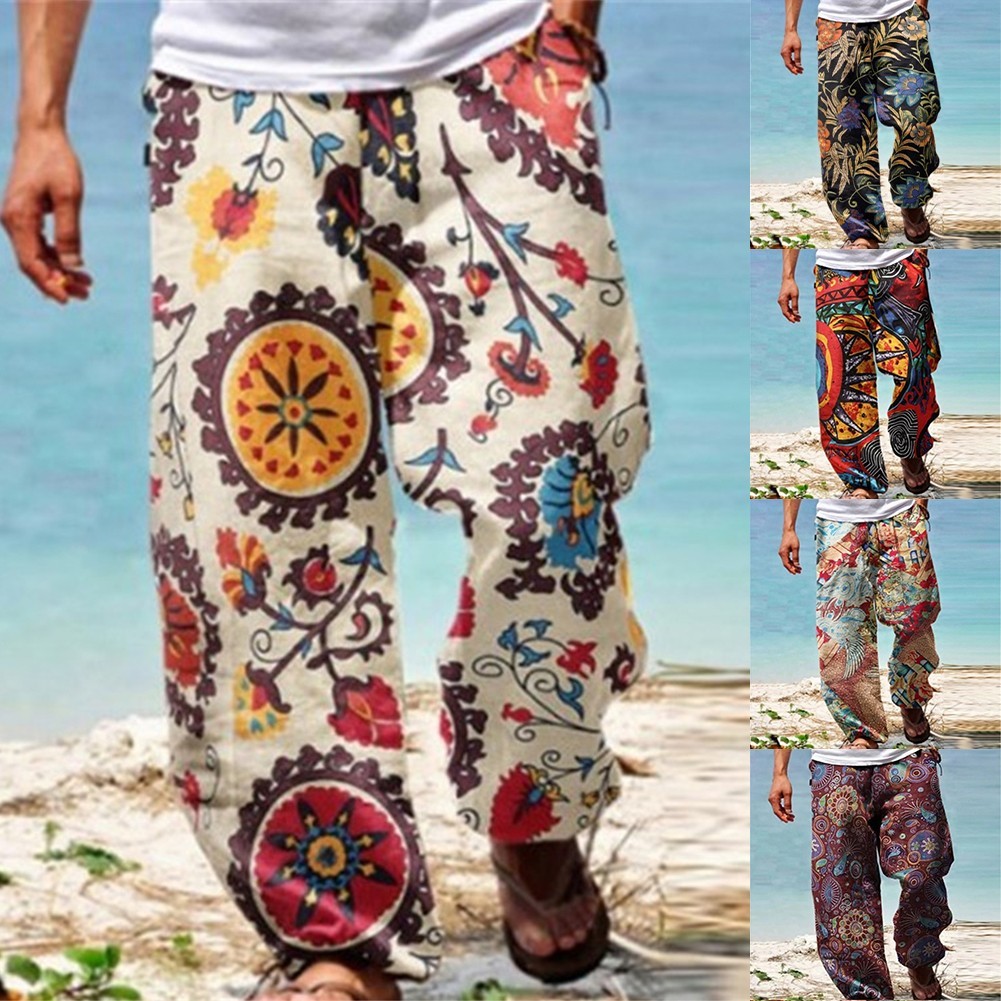 ⭐  BIG DISCOUNTS⭐ HOTMens Casual Baggy Haremกางเกงเอวยางยืดชายหาดหลวมขากว้างHippyกางเกงTRSBX-TH[ TRSBX-TH]