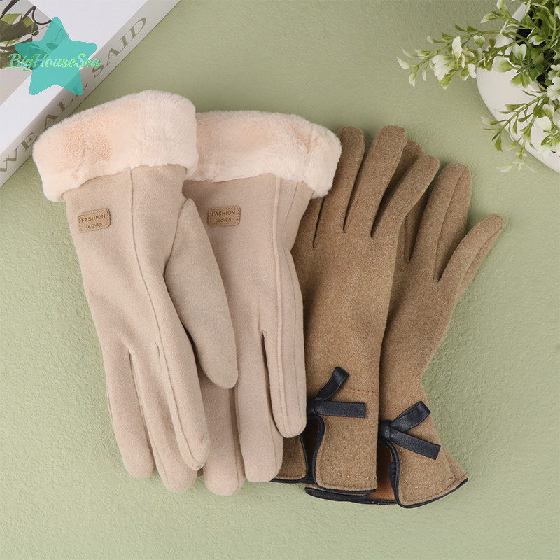 [BigHouseSea] ถุงมือฤดูหนาวของผู้หญิง Plus Velvet Thicken ถุงมือหน้าจอสัมผัสที่อบอุ่น Cashmere Rabbi ใหม่