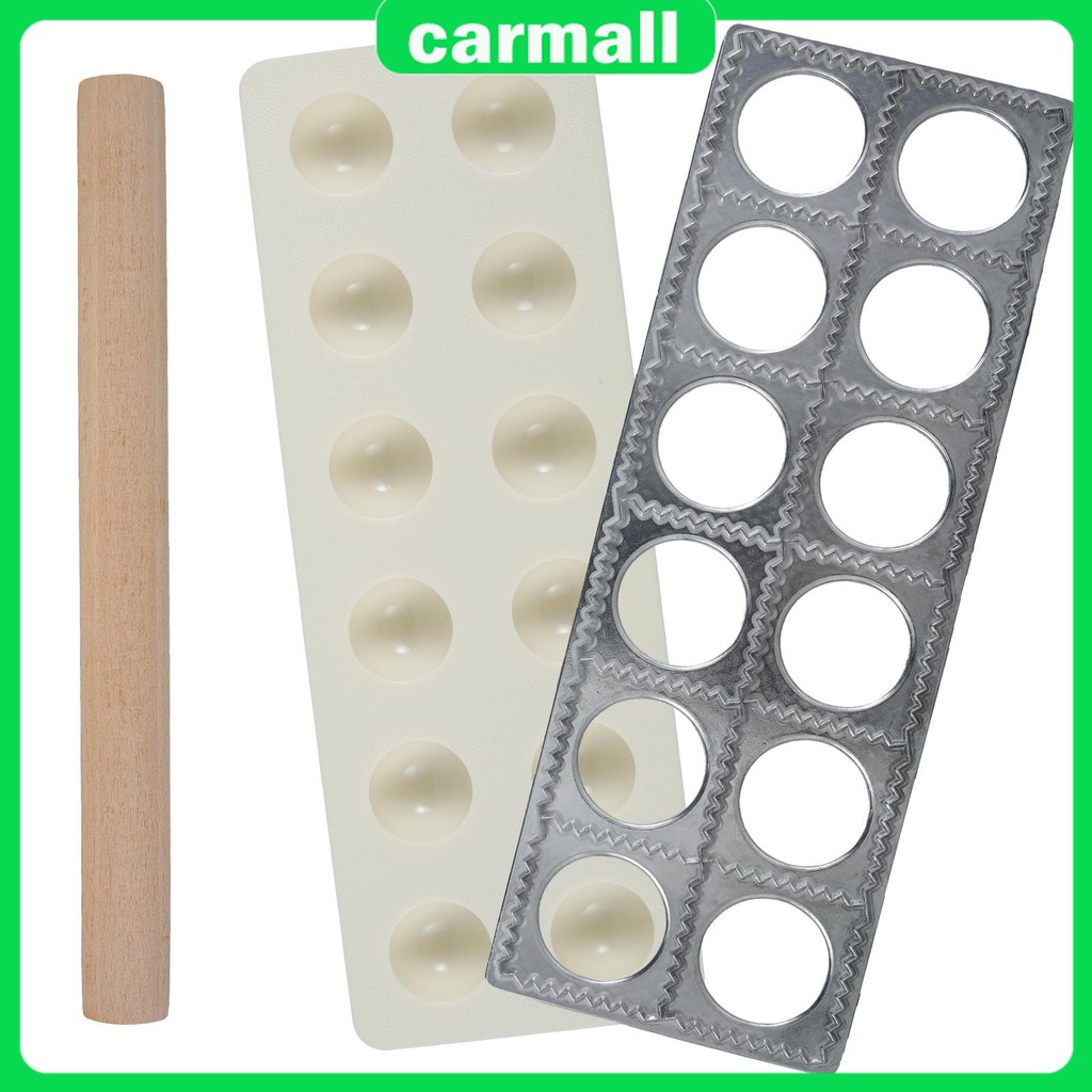 อลูมิเนียมอัลลอยด์ Ravioli Maker 12 หลุม Ravioli ถาด Dumpling แม่พิมพ์ชุด Rolling Pin โฮมเมด Ravioli