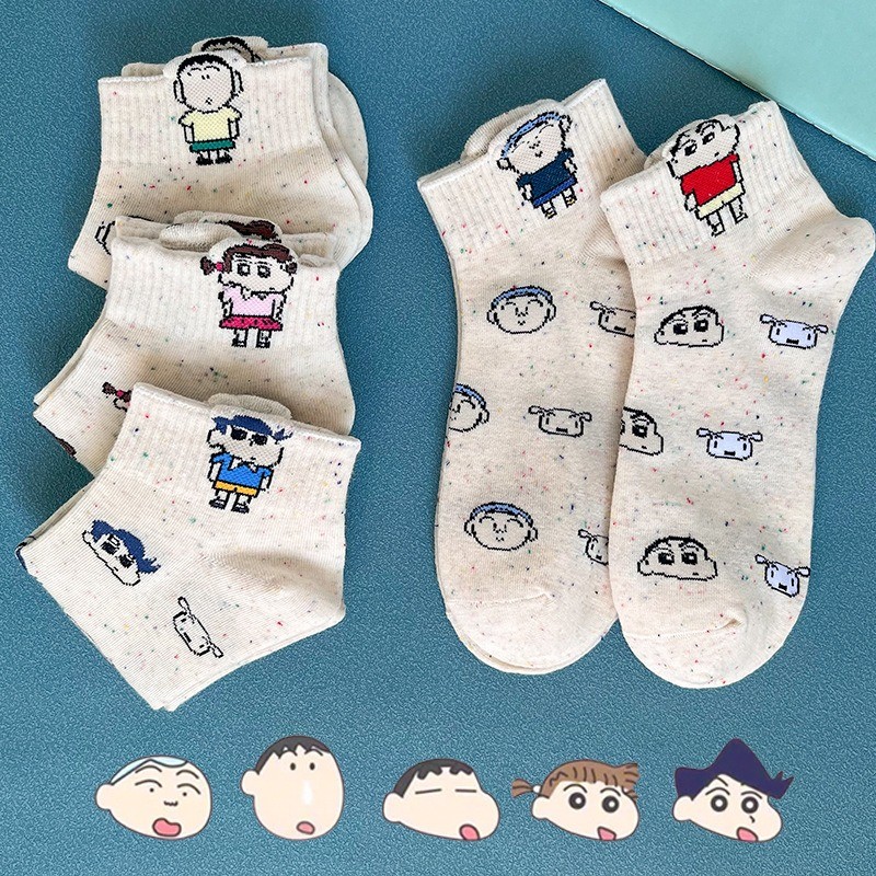 Anime Womens Socks Crayon Shin-Chan Crew Short Socks Creative Printing Socks การ์ตูนน่ารักถุงเท้าข้อเท้า