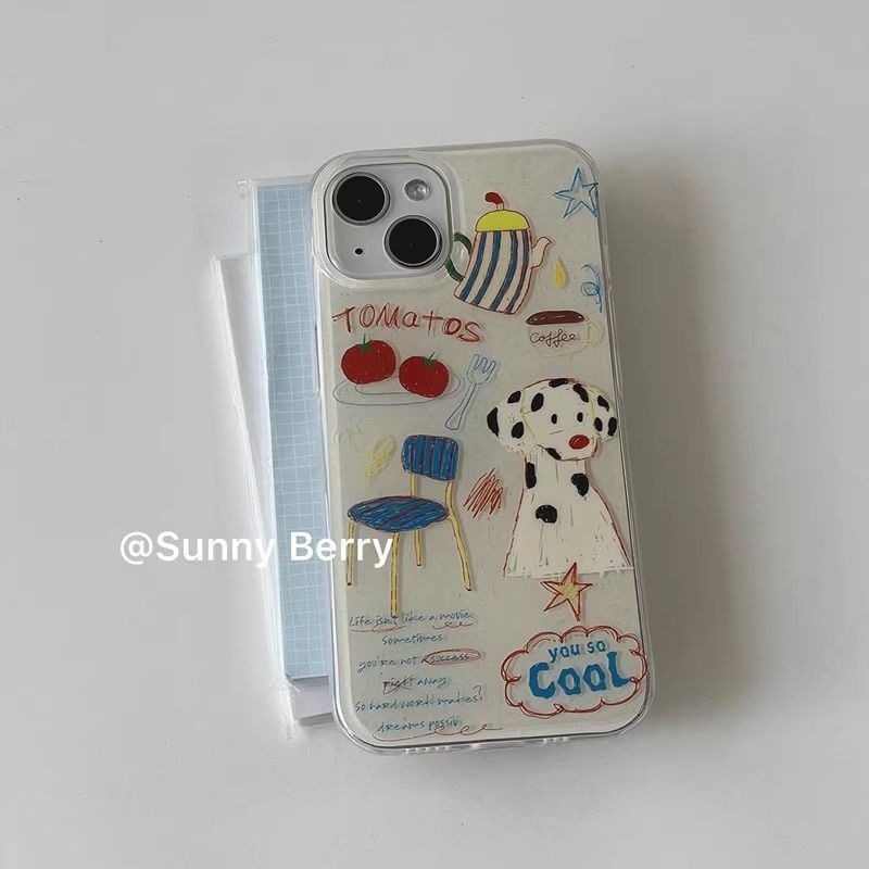 น่ารักมะเขือเทศจมูกสีแดงด่างสุนัขเคสโทรศัพท์เข้ากันได้iphone15 14 13 11 12Promax 11Promax 12Pro 14plus 15Promax XS XR X Shock-ResistantกรณีCTZ2