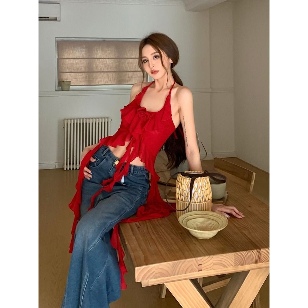 American Hot Girl Design Feeling ประณีตสามมิติดอกไม้ Streamer Slim-Fit Slimmer ดู Irreg