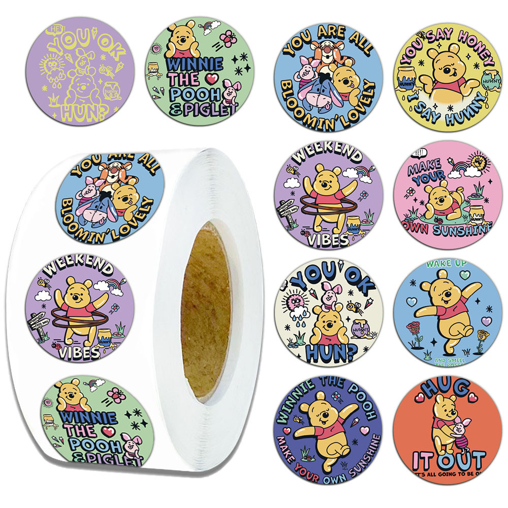 500 ชิ้น 10 ภาพ Winnie the Pooh สติ๊กเกอร์การ์ตูนม้วน/สติ๊กเกอร์เทป