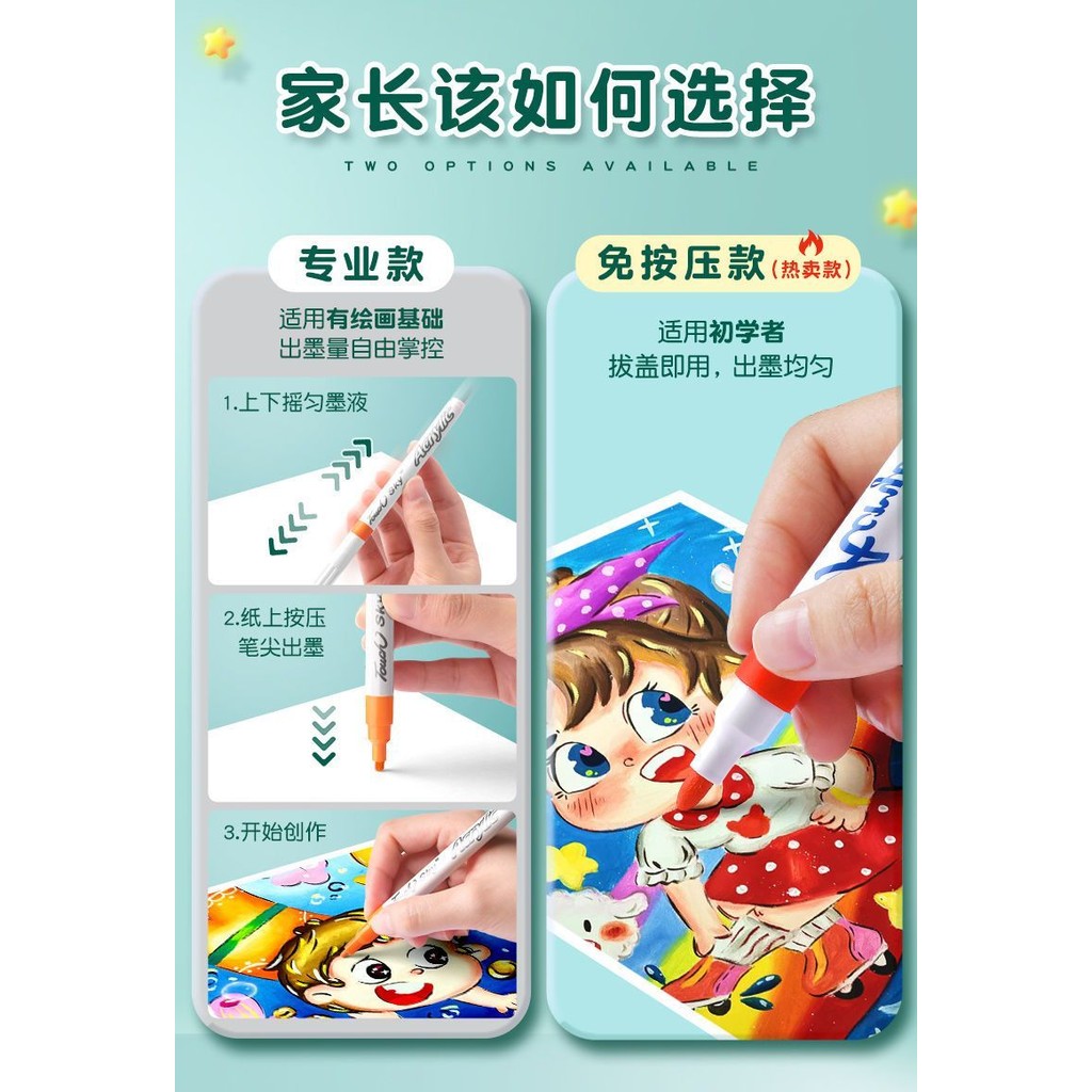 [120สี] ปากกามาร์กเกอร์อะคริลิกชุดปากกาสีน้ำปลอดสารพิษสำหรับเด็กสำหรับนักเรียนสามารถซ้อนกันได้8.25กระดาษไม่ซึมผ่าน