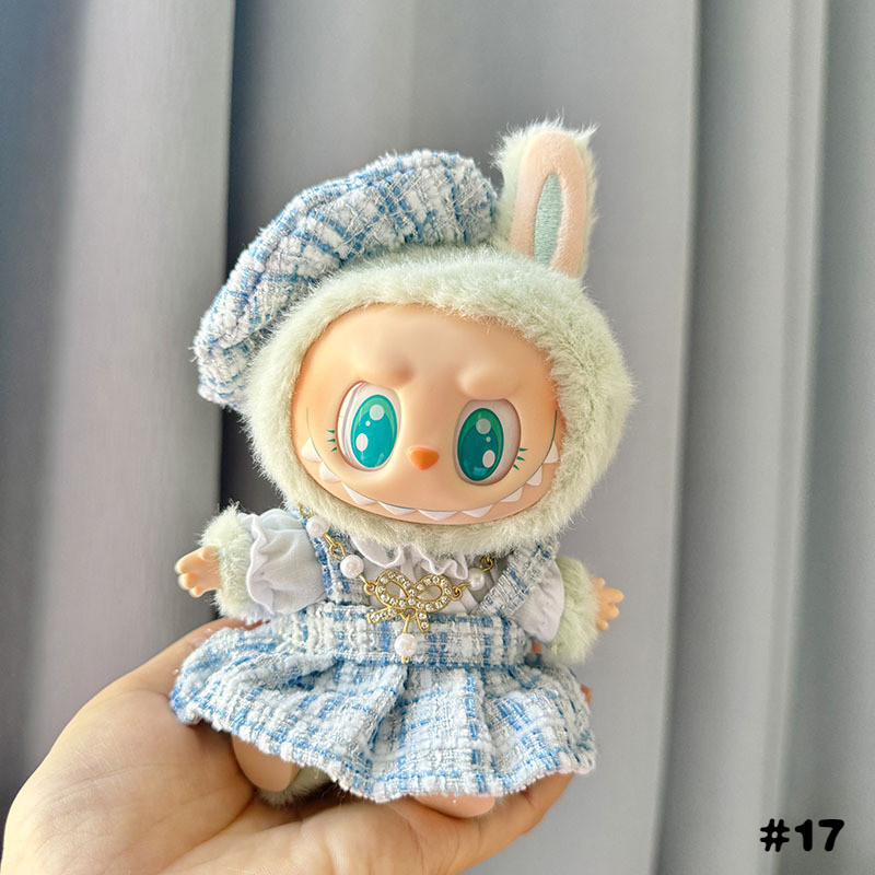 【ไม่รวมตุ๊กตา】กระโปรง+หมวกสีน้ําเงิน เหมาะสําหรับ labubu v2 v1