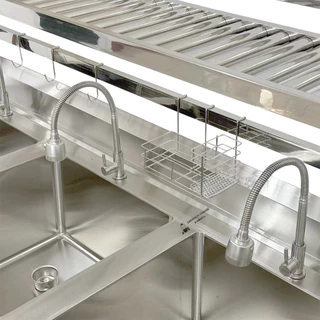 ซิงค์ล้างจานสแตนเลส พร้อมที่คว่ำจาน อ่างล้างจาน3หลุม 180x70x80cm Triple Bowl Kitchen Sink SK180-70-ST483