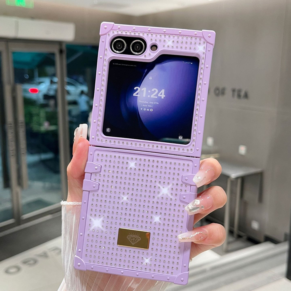 หรูหรา R hinestone B Ling ประกายเพชรกรณีโทรศัพท์พับสำหรับ S amsung Z พลิก6 5 4 3โลหะป้องกันกล้องกันกระแทกเปลือกแข็งปกหลัง