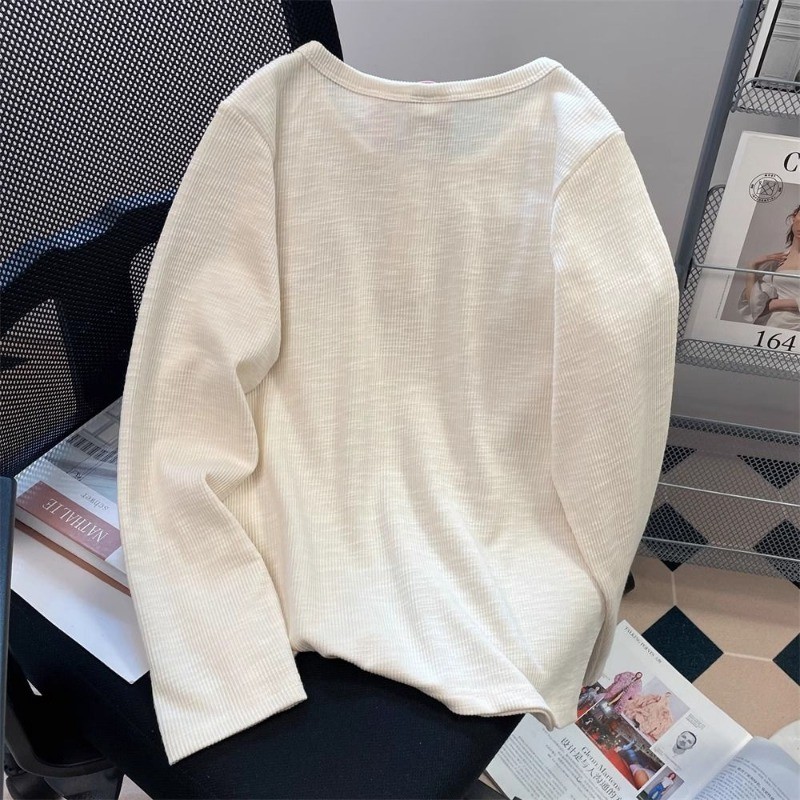 อิลกี้ เสื้อยืดแขนยาวสีทึบฤดูใบไม้ร่วงของผู้หญิงหลวมด้านบน รูปที่ 2