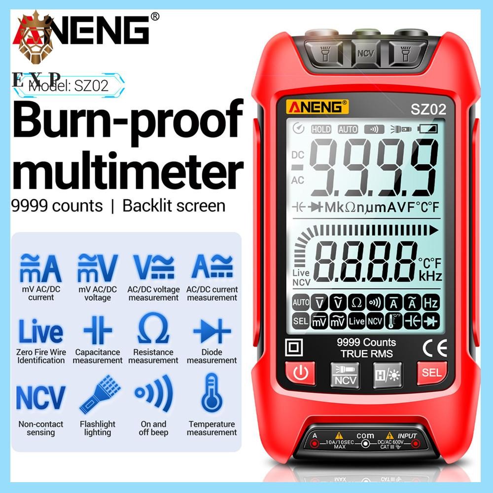 [explosion1.th] 9999 นับ Capacitance Auto Range True RMS NCV LED Digital Multimeter (สีแดง)
